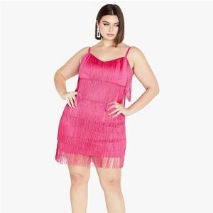 City Chic Jazlyn Fringe Dress NWT • Fuchsia Cocktail/Party Dress • Size 14